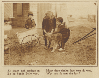 79973 Afbeelding van drie kinderen van woonwagenbewoners met een hondenkar op het woonwagenkamp aan de Vleutenseweg te ...
